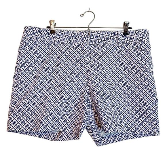 The Limited Plus Size 14 Blue White Cotton Blend Nautical Chino Shorts Vacation - Picture 1 of 12